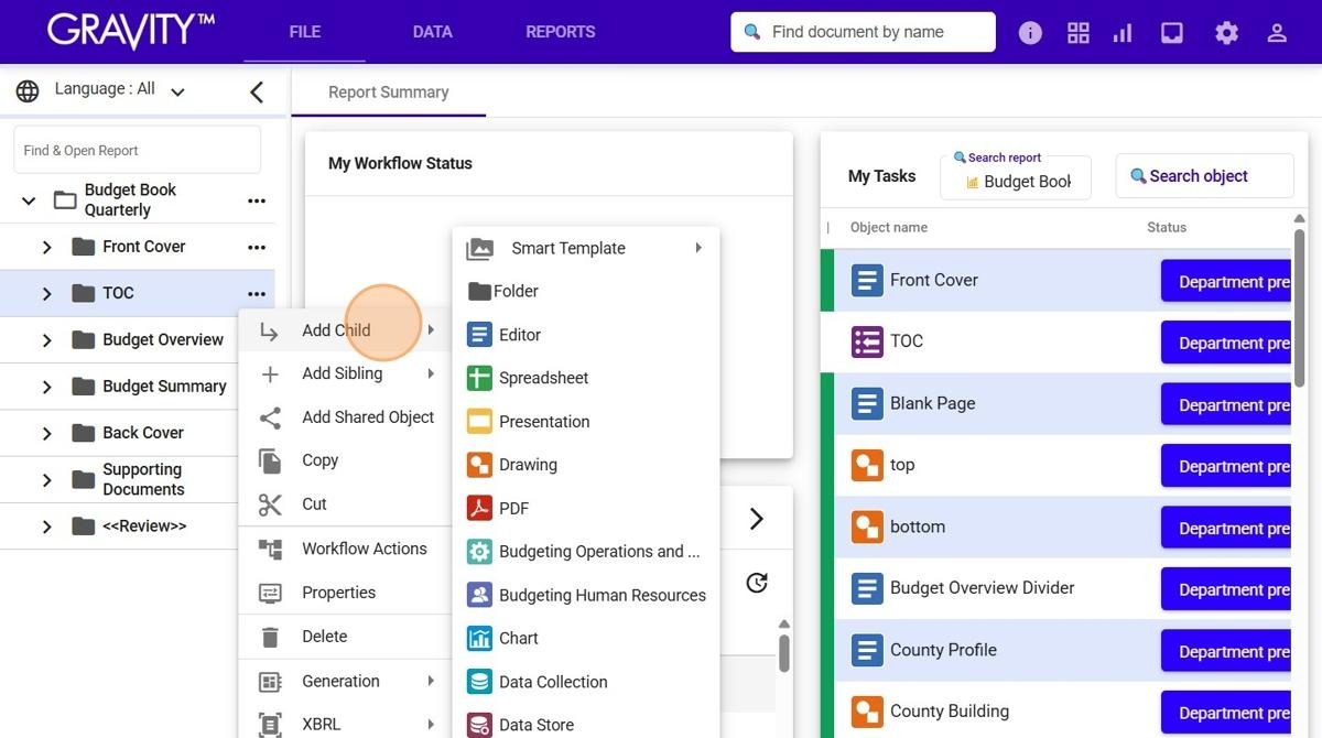 Gravity - Creating a Table of Contents – ClearGov Support Center